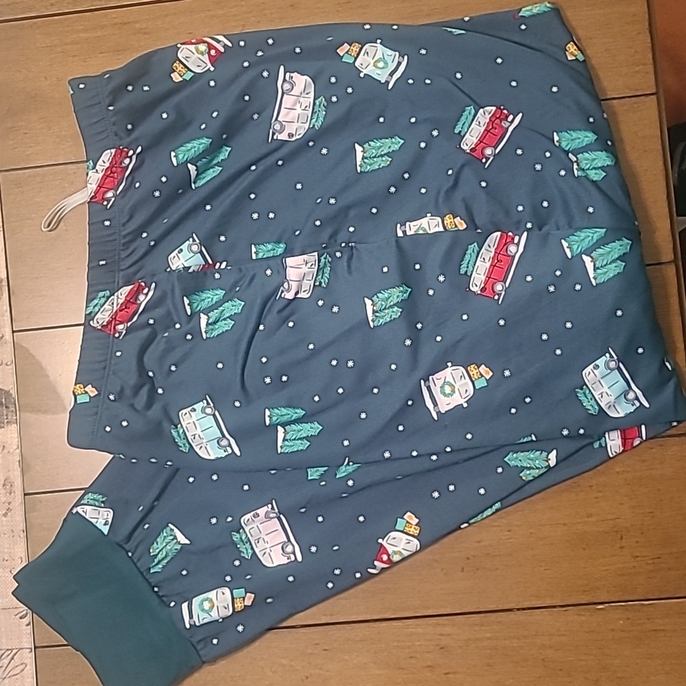 Festive Blue Pajama Pants with Holiday Print